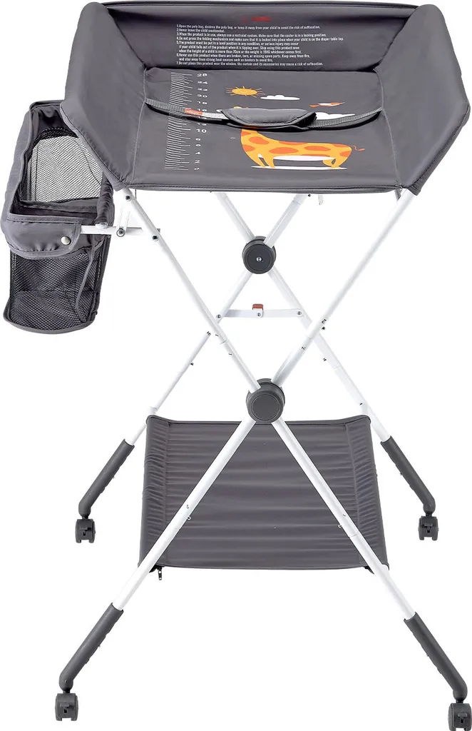 Station de change anti-mal de dos pliable avec panier et roulettes gris
