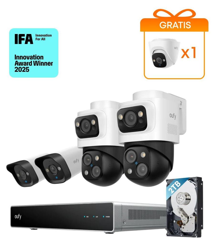 eufy PoE NVR Security System S4 mit 2× Bullet-PTZ-Kameras und 2× Bullet-Kameras