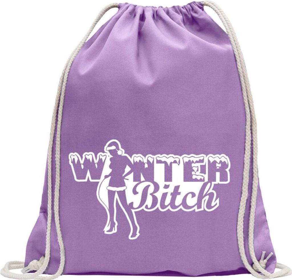 Kiwistar - Turnbeutel - lavendel - Winter Bitch Design 1 - Fun Rucksack Sport Beutel Gymsack Baumwolle mit Ziehgurt