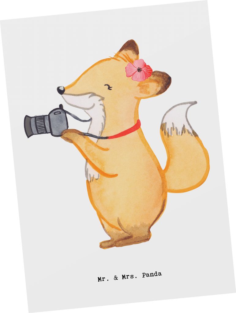 Mr. & Mrs. Panda Postkarte Fotografin Herz - Weiß - Geschenk, bildkarte, Ausbildung, Ansichtskarten, Ansichtskarte, Postkarten, Tourist, Urlaub, F...