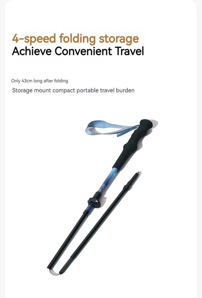 Ultraleichter Trekkingstock - faltbarer Wanderstock - Teleskopisch - Carbonfaser + 7075 Aluminium - 4-teilig - 130 cm - 195 g - Blau