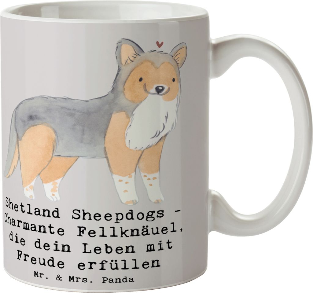 Mr. & Mrs. Panda Teepott Shetland Sheepdog Glücksbringer - Grau Pastell - Geschenk, Tasse, Kaffeetasse, Hunderasse, kinderfreundlicher Hund, Hunde...
