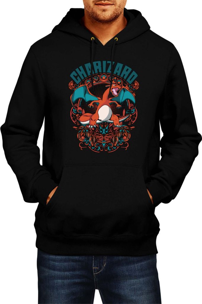 Herren Kapuzenpullover Japan Anime Manga Pokemon Charizard, Man L / Schwarz