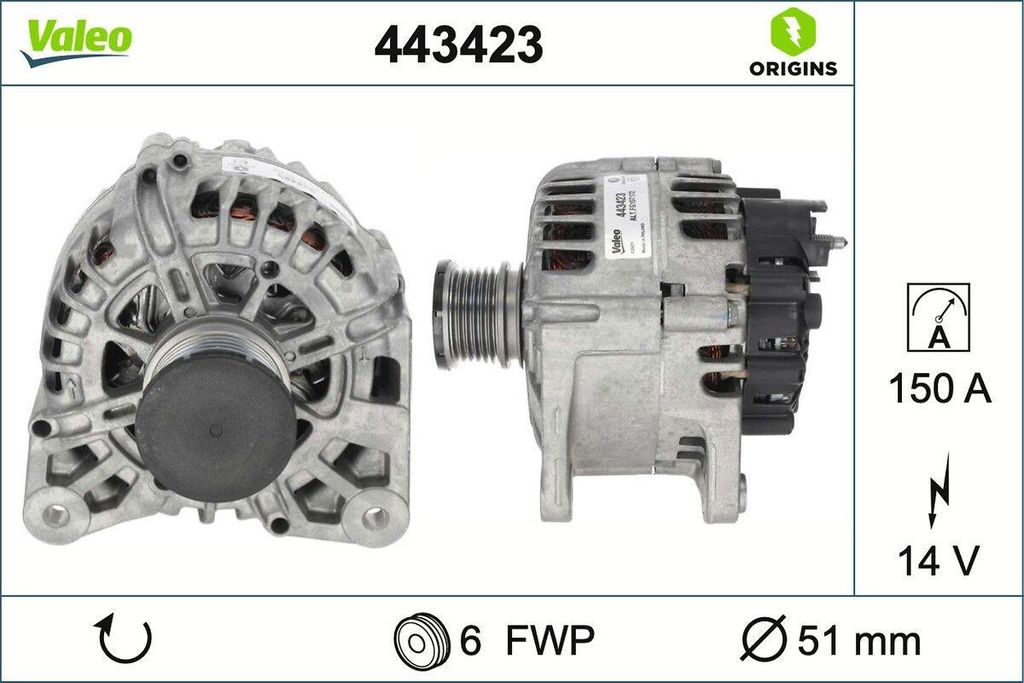 VALEO 443423 Lichtmaschine Generator LiMa 150A 14V für RENAULT Koleos II (HC) für NISSAN Qashqai II (J11, J11)