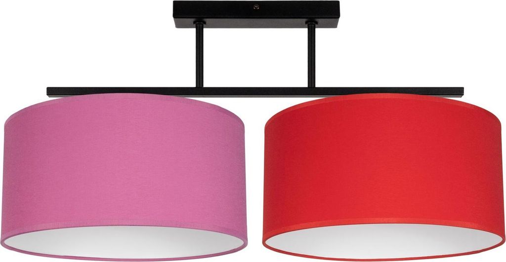 Deckenlampe Metall Stoff E27 Schwarz Rosa Rot 2-flammig länglich Modern