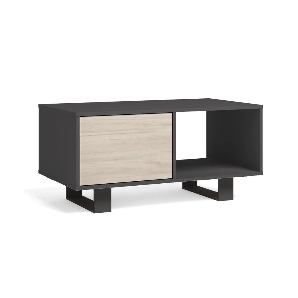 Tavolino Basso Soggiorno WIND con Ante - Rovere e Antracite 92cm