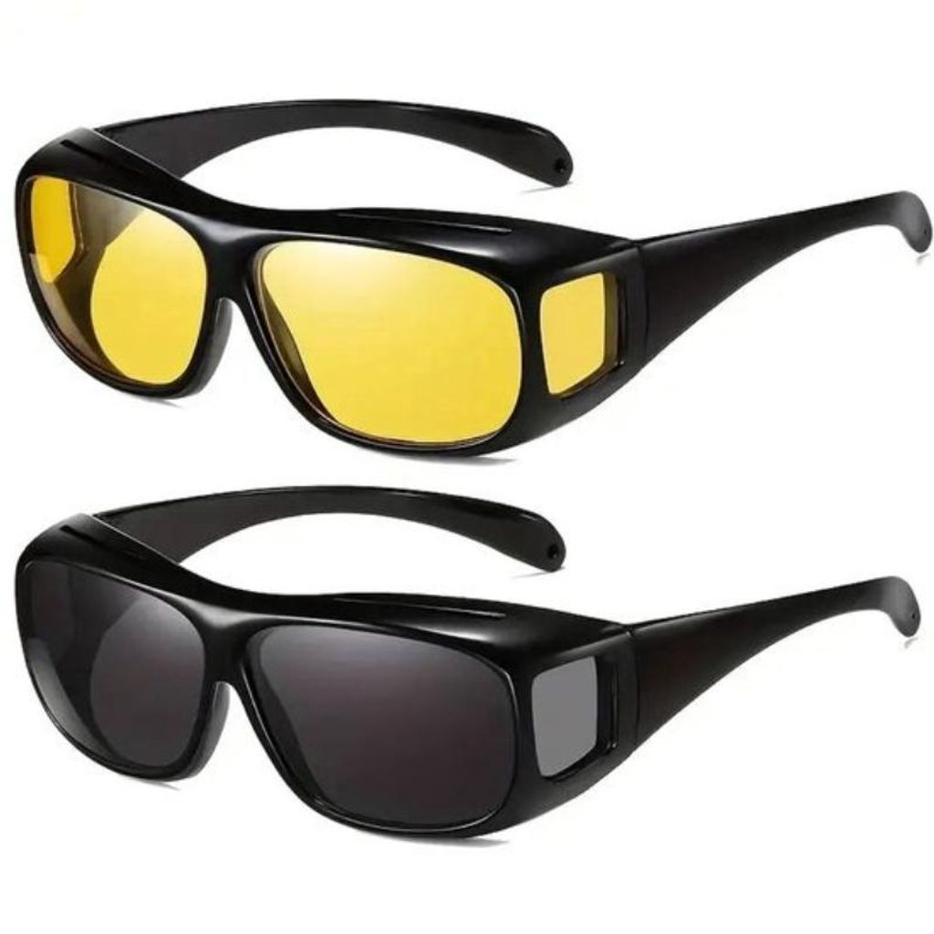 Night vision lens glasses -2 pairs, cycling glasses, anti fog glasses, night blindness, anti glare, unisex, black and yellow color matching