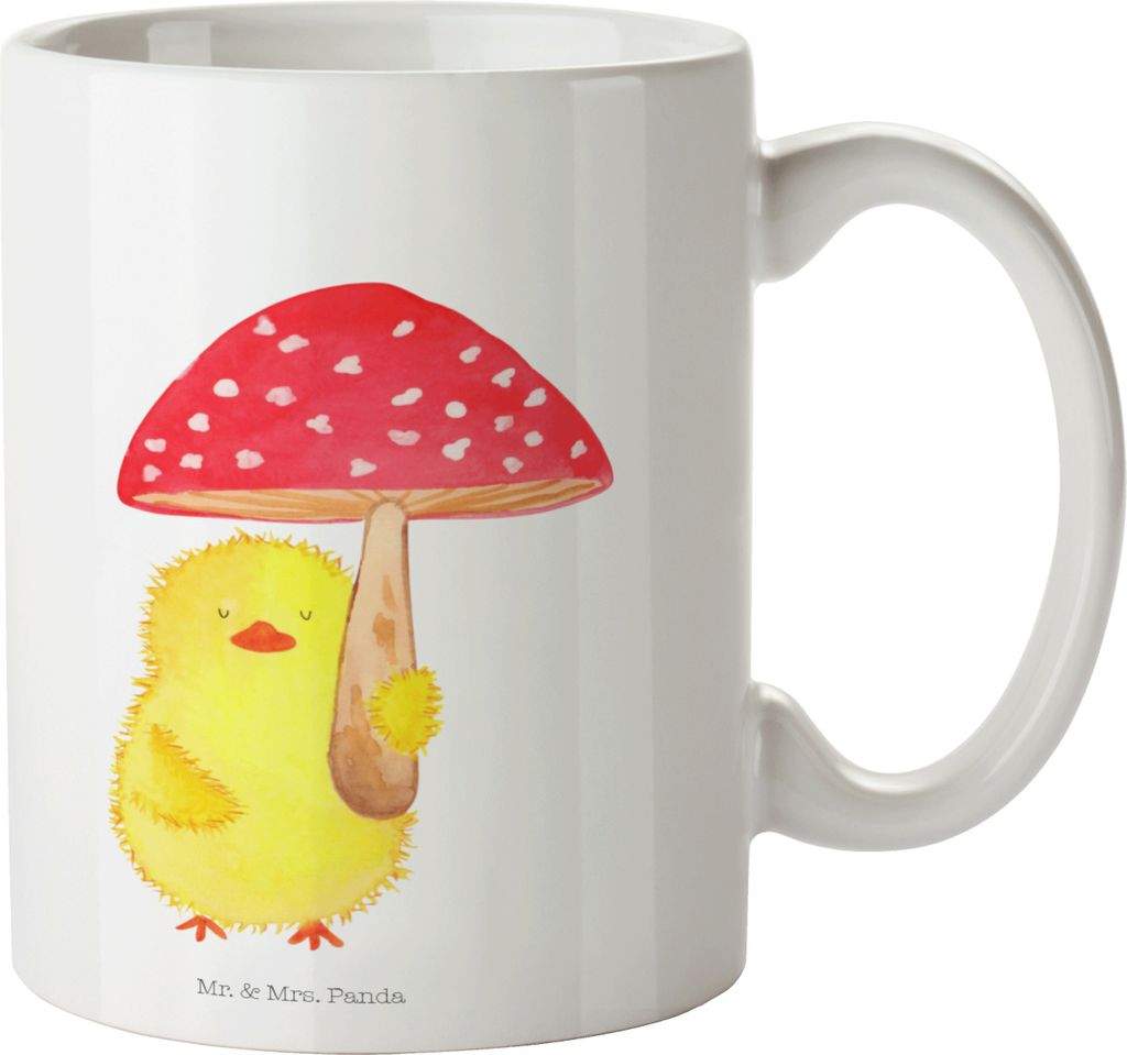 Mr. & Mrs. Panda Pott Küken Fliegenpilz - Weiß - Geschenk, Trinklernbecher, Frohe Ostern, Plastikbecher, Haferl, Glückspilz, Kinderbecher, Oster...