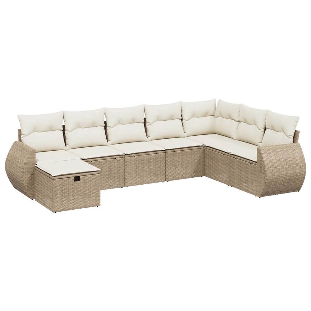 vidaXL 8-tlg. Garten-Sofagarnitur mit Kissen Beige Poly Rattan