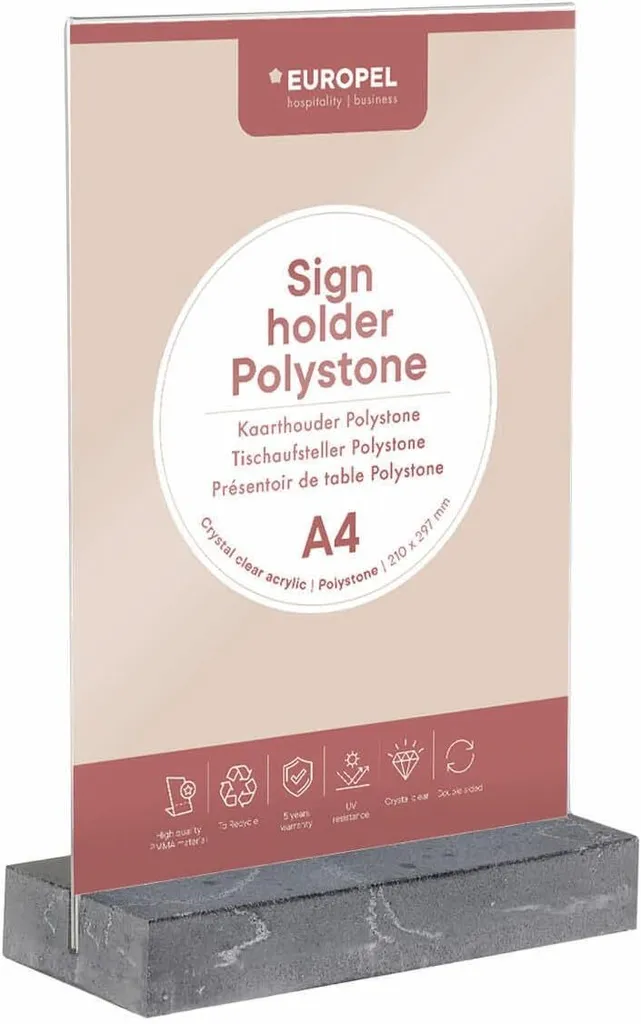 Présentoir de table A4 anthracite en polystone pour menu et signalétique