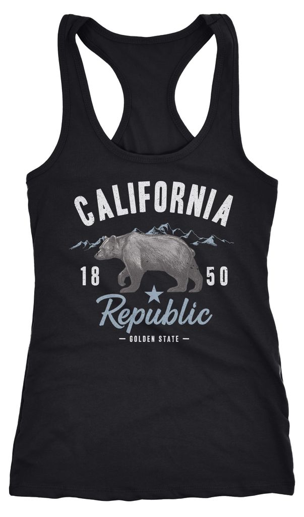 Damen Tank-Top California Sommer Summer Golden State USA Bär Bear Trägertop Racerback Neverless schwarz -weiss L