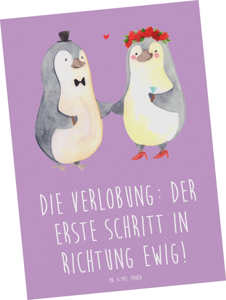 Mr. & Mrs. Panda Postkarte Verlobung Schritt - Lavendeltraum - Geschenk, Ansichtskarte, Heiraten, Fotokarte, Vertrauen, bildkarte, Postkarten, Heir...