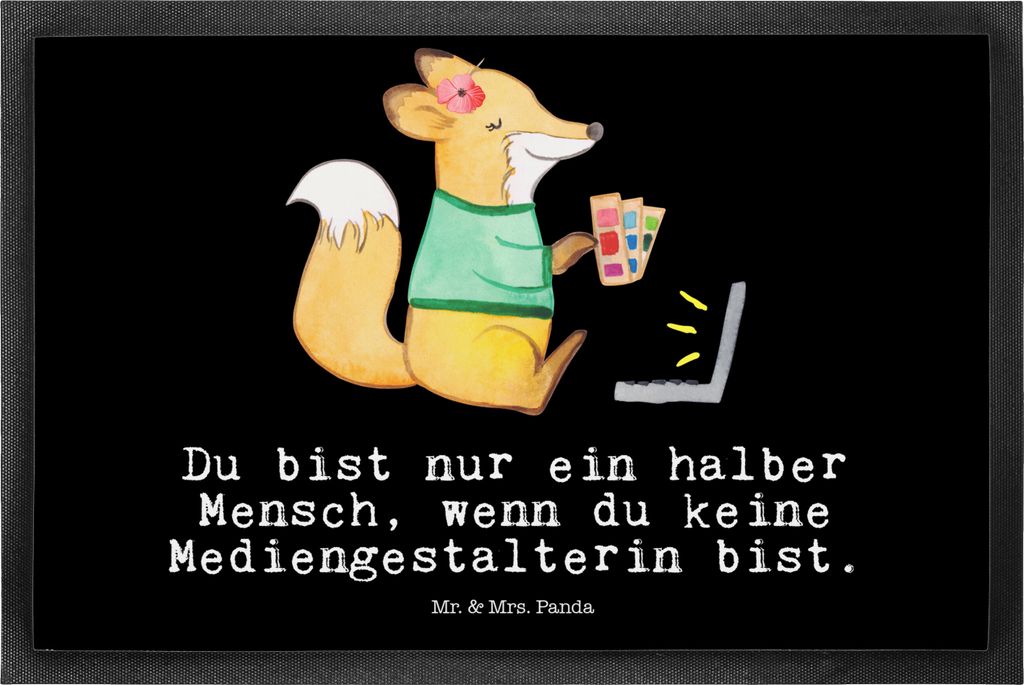 Mr. & Mrs. Panda fußmatte Mediengestalterin Herz 50 x 75 cm - Schwarz - Geschenk, Fußabtreter, Mediengestalter, Designer, Witzig, Türvorleger, S...