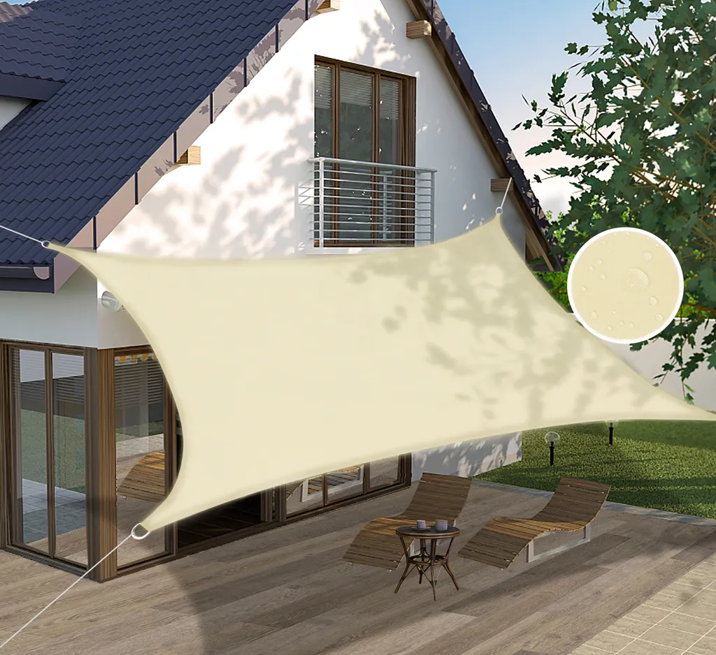 tenda da sole 4x6m rettangolare in tessuto Oxford HDPE impermeabile protezione UV 95% protezione solare balcone e terrazza da giardino, Colore: Beige