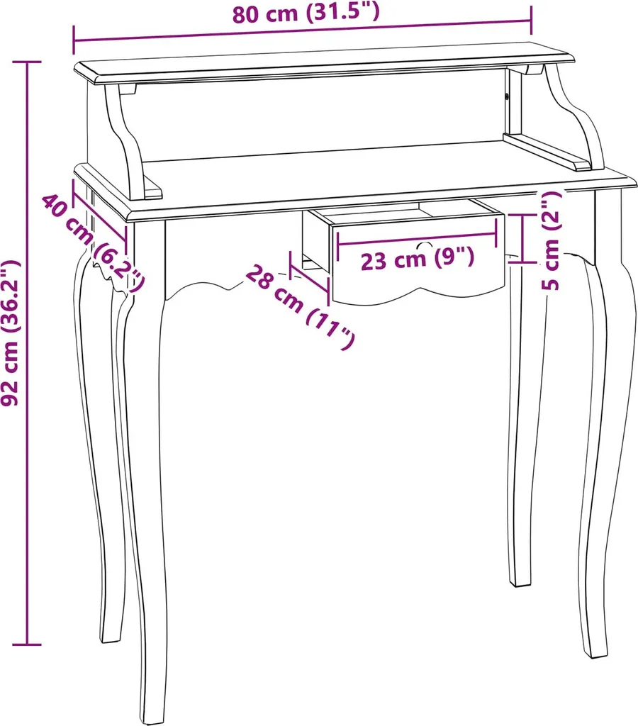 Bureau de secrétaire pour chambre ou salon marron blanc gain de place - 9