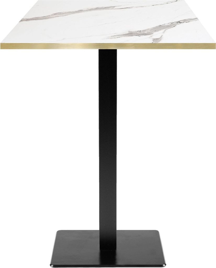 Hochtisch 60 x 60 cm – Modell Milan aus weißem Marmor mit Messingkanten