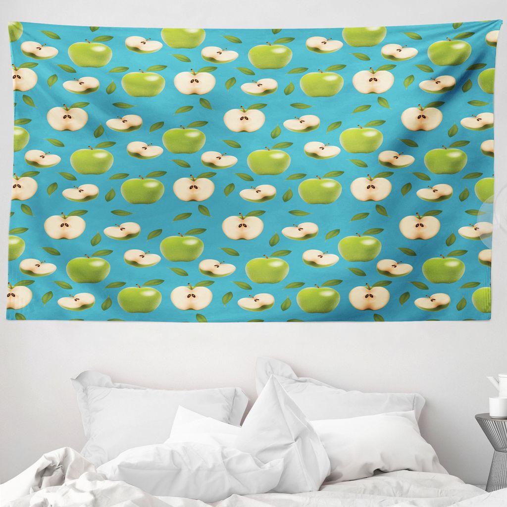 ABAKUHAUS Apfel Wandteppich, Raw Granny Smith Obst aus Weiches Mikrofaser Stoff Waschbar ohne Verblassen Digitaldruck, 230 x 140 cm, Apfelgrün Teal