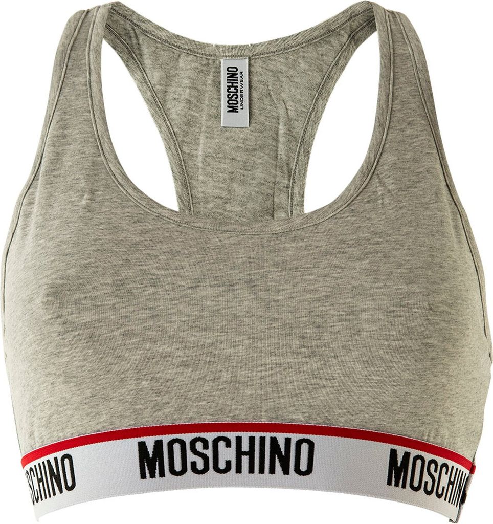 MOSCHINO Damen Bustier - Bra, Sport-BH, Racerback, Baumwolle Stretch, einfarbig Grau S