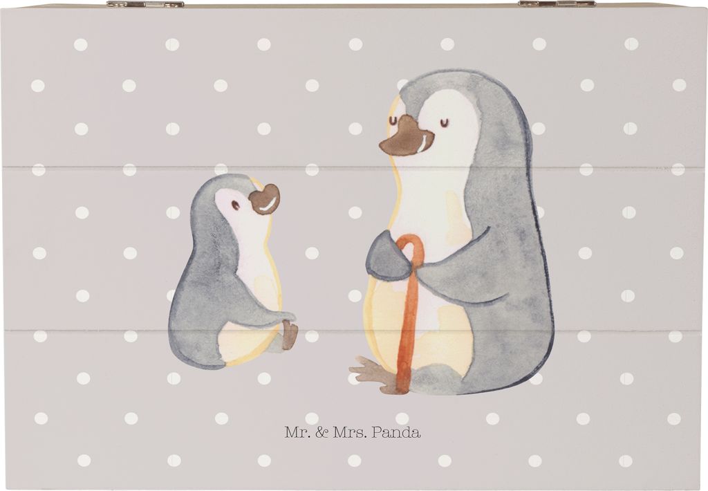 Mr. & Mrs. Panda Geschenkbox Pinguin Opa Enkel 22 x 15 cm - Grau Pastell - Geschenk, Holzkiste mit Deckel, fotobox, Schatzkiste, Muttertag, Opi, f...