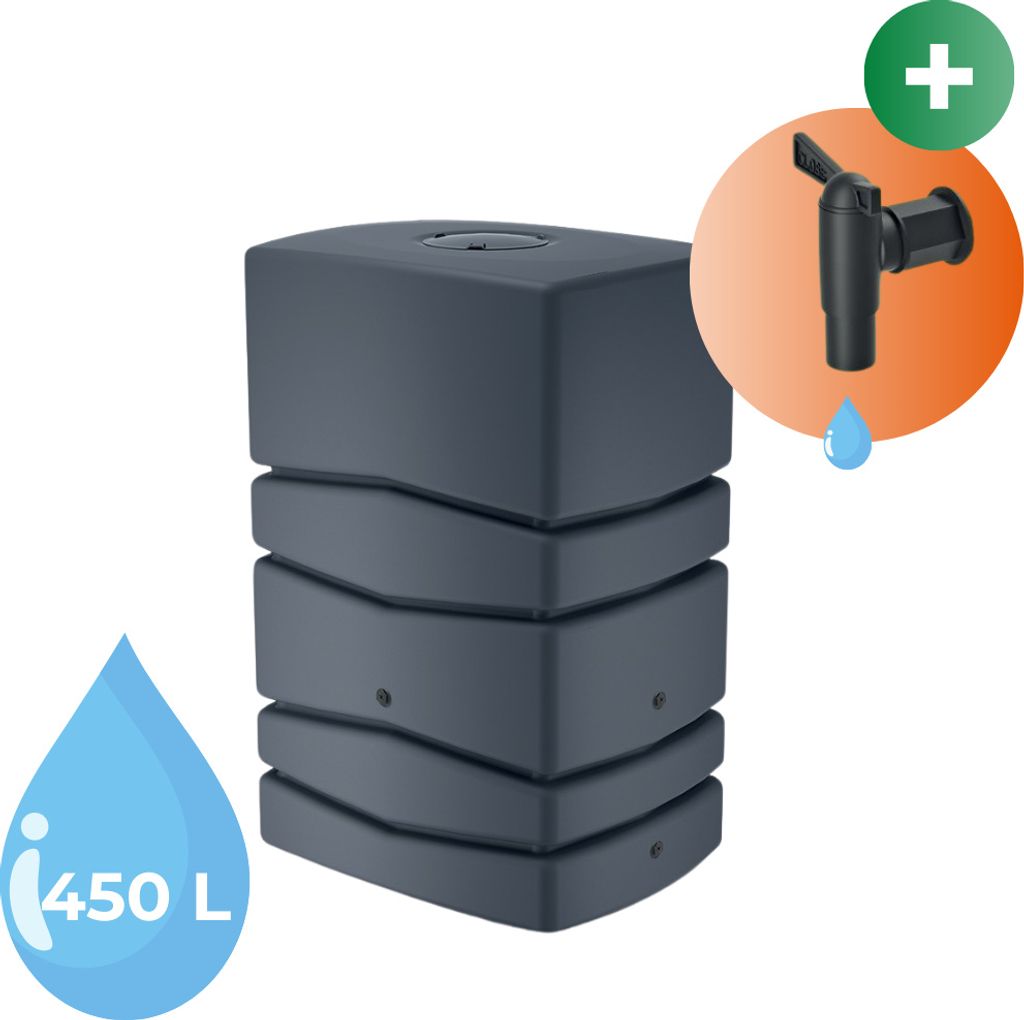 Regentonne eckig NEPTUN 450 Liter anthrazit inkl. Hahn Produktbild 