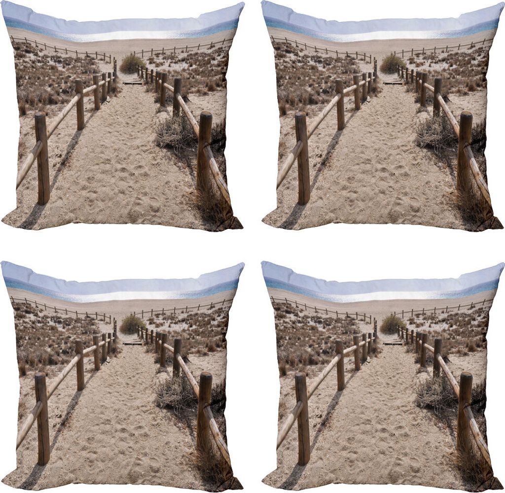 ABAKUHAUS Strand Kissenbezug Set (4 Stück), al Ferien Ozean, Moderner Doppelseitiger Digitaldruck, 50 cm x 50 cm, blau Beige