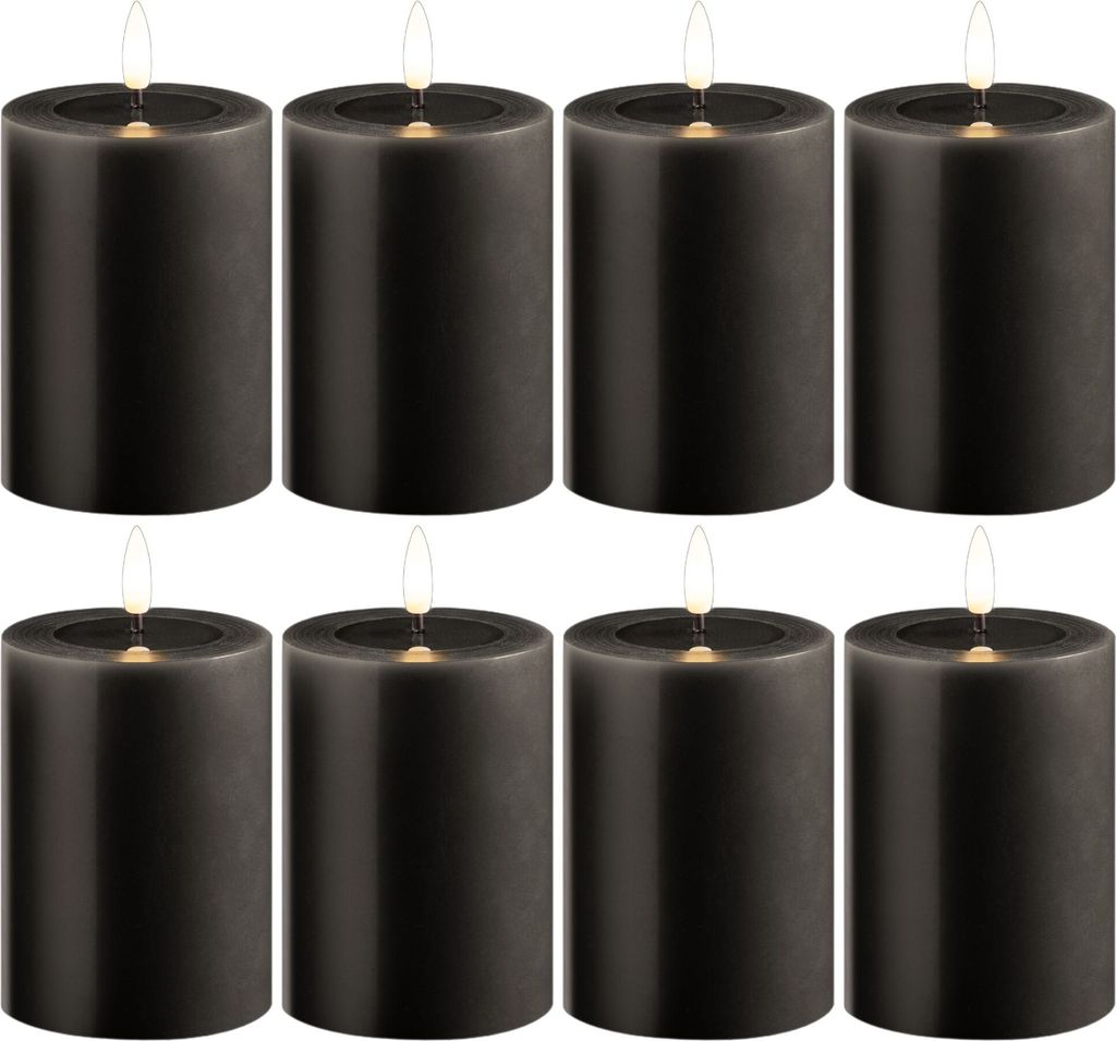 8 Pack kleine LED Stumpenkerze mit Timer grau - 7,5cm ø 10cm Höhe - 2 AA Batterien nötig LED Echtwachskerze mit Flackereffekt flammenlose Stumpe...