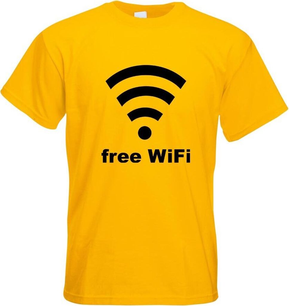 Kiwistar - T-Shirt - gelb - Free WiFi Motiv Bedruckt Funshirt Design Print - mit Motiv Bedruckt - Funshirt Design - Sport - Freizeit - Herren - L