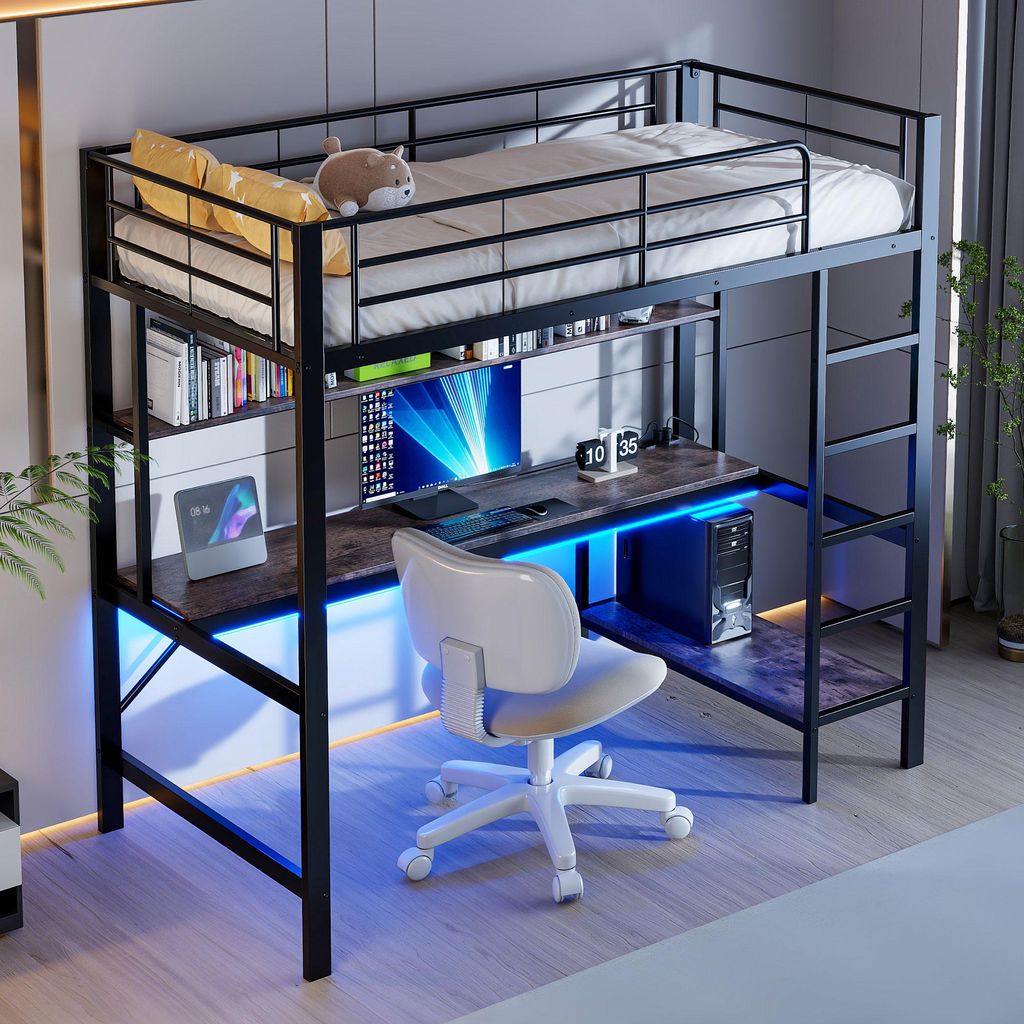 MODFU Lit Mezzanine Ado Métal 90x200 cm - Avec Bureau de Image du produit 