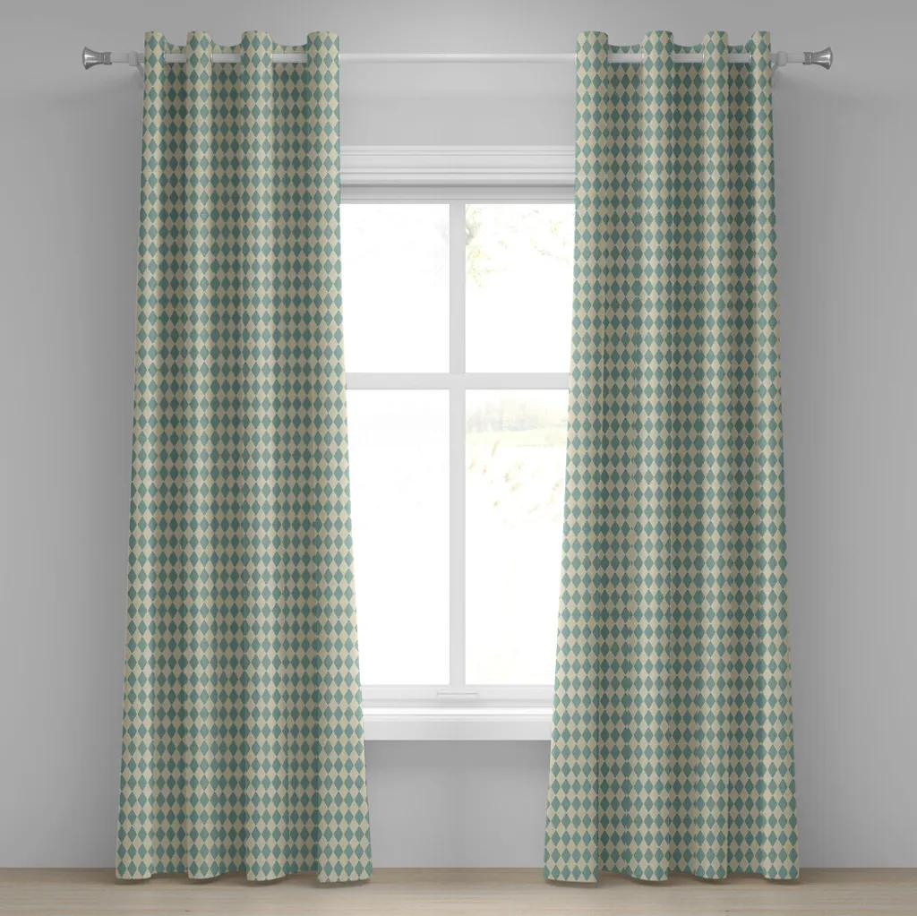 Paire de rideaux déco vintage style Argyle 280x175cm bleu et beige