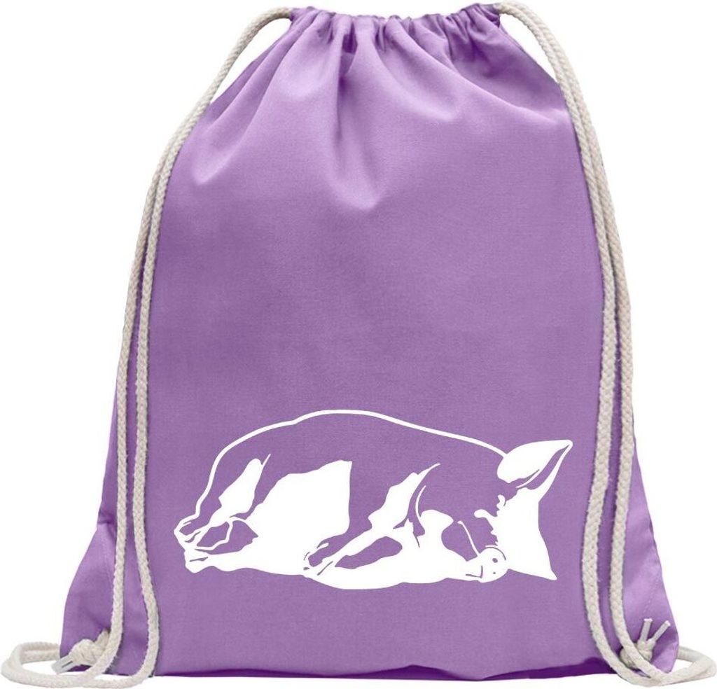 Kiwistar - Turnbeutel - lavendel - Schwein Motiv 1 - Sau - Baby - Fun Rucksack Sport Beutel Gymsack Baumwolle mit Ziehgurt