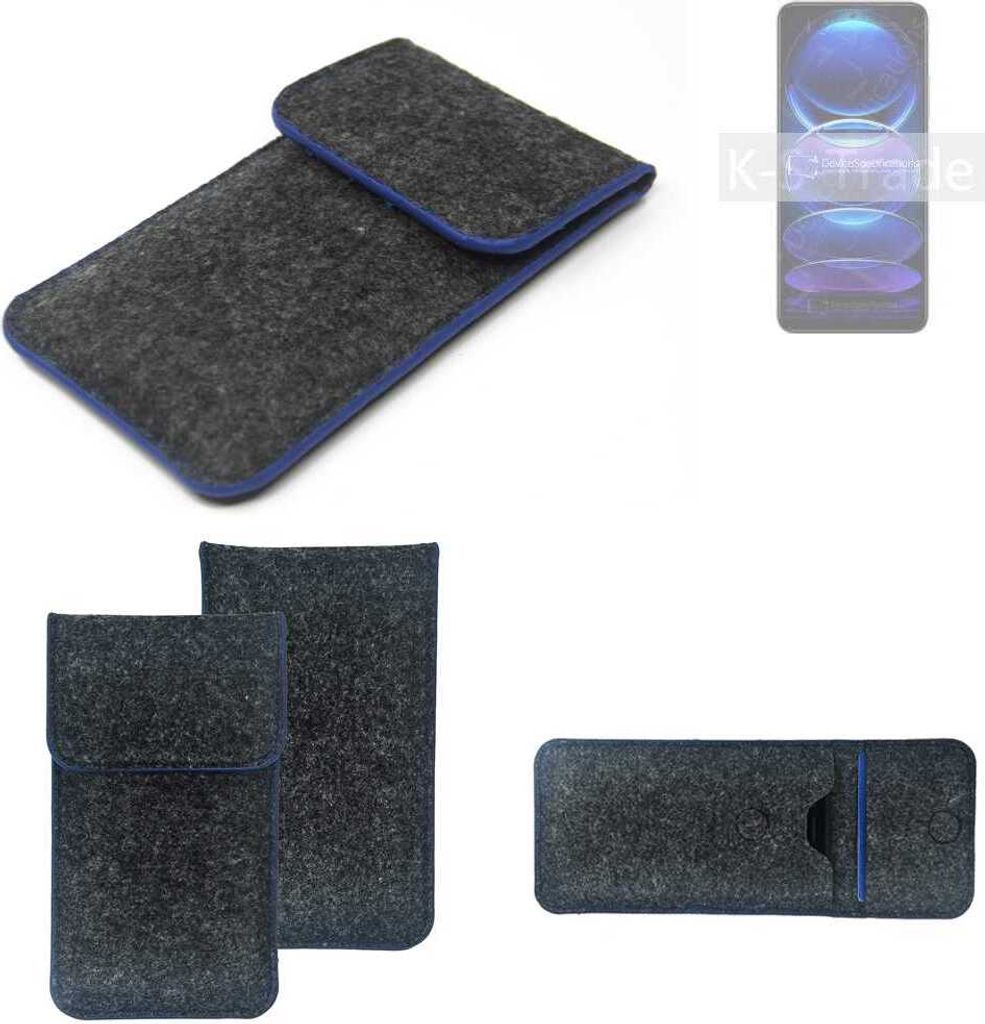 K-S-Trade Handy-Hülle Schutz-Hülle kompatibel mit Xiaomi Redmi Note 12 Pro Filztasche Pouch Tasche Case Sleeve Filzhülle dunkelgrau, blauer Rand