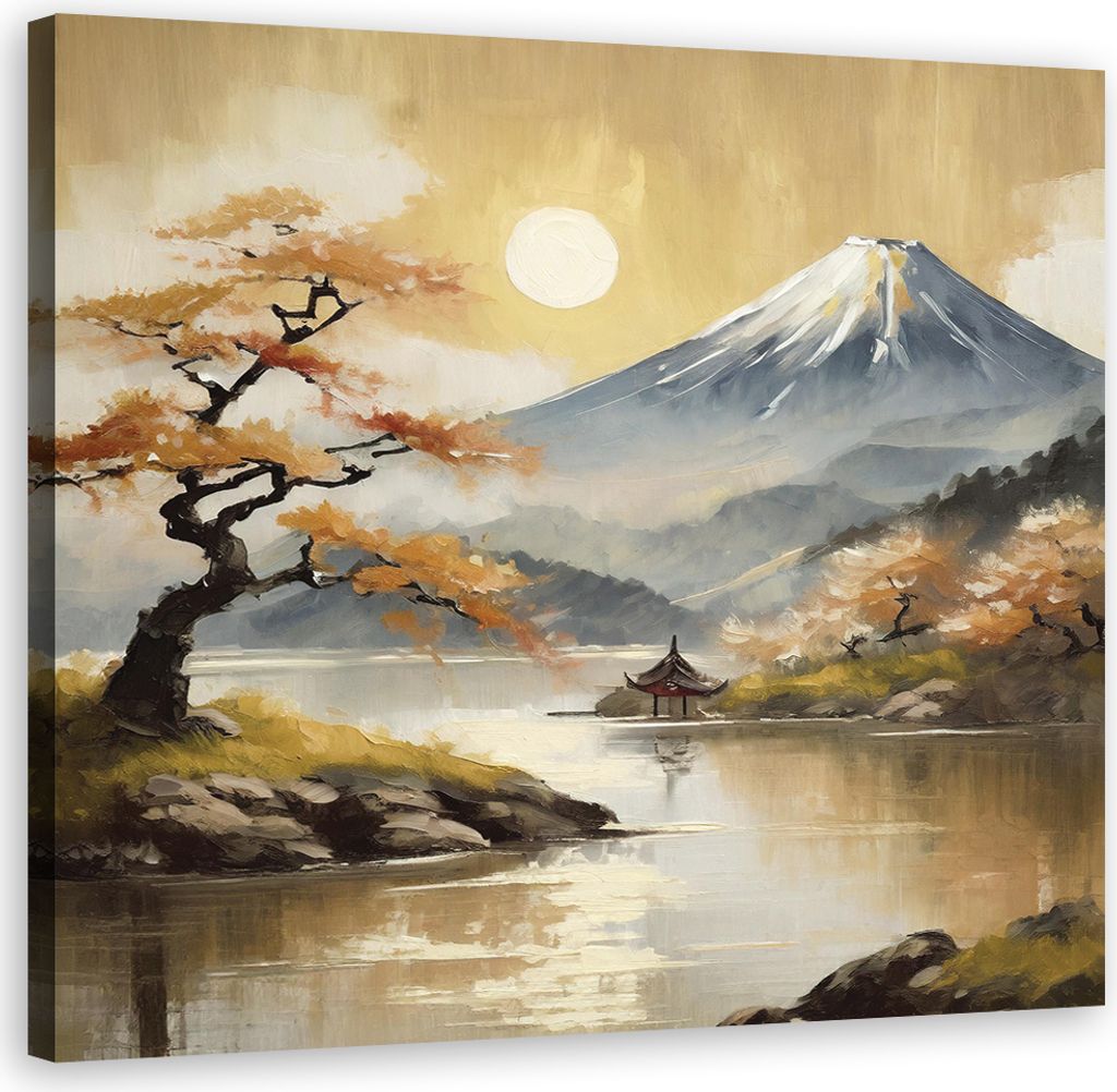 Leinwandbild Landschaft Natur Berge Japan 30x30 Feeby Beige bild für die wand bereit zum aufhängen