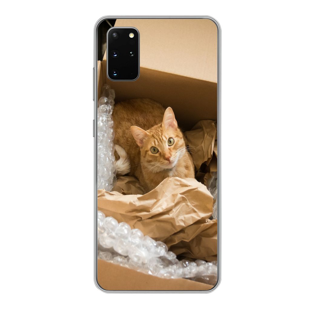 MuchoWow Handyhülle Schutzhülle Hülle für Samsung Galaxy S20 Plus Katze - Box - Rot Silikon Softcase Handy Hülle - Hartschale