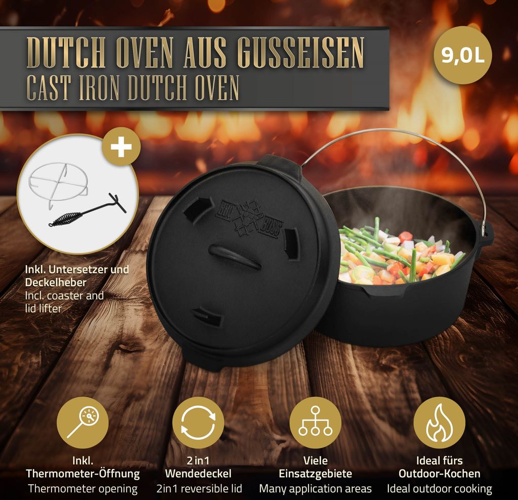BBQ#BOSS Dutch Oven Set BBQ, 9 Liter, Schwarz, Produktbild 2