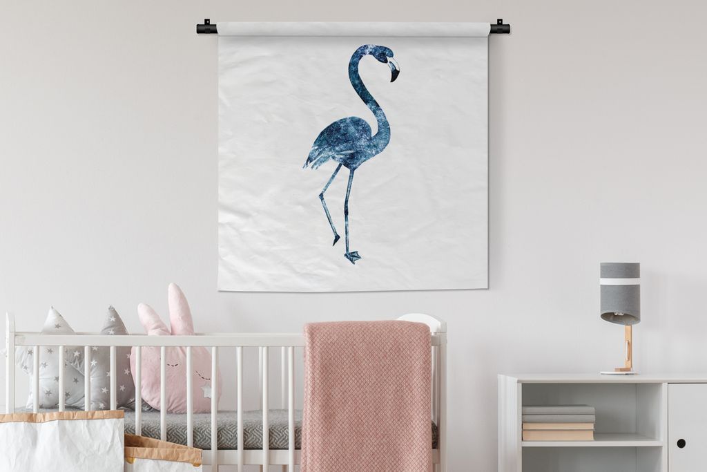 MuchoWow Wandteppich Wandbehang Flamingo - Federn - Blau 90x90 cm Tapisserie Dekoration Wandtuch - Wandaufhänger