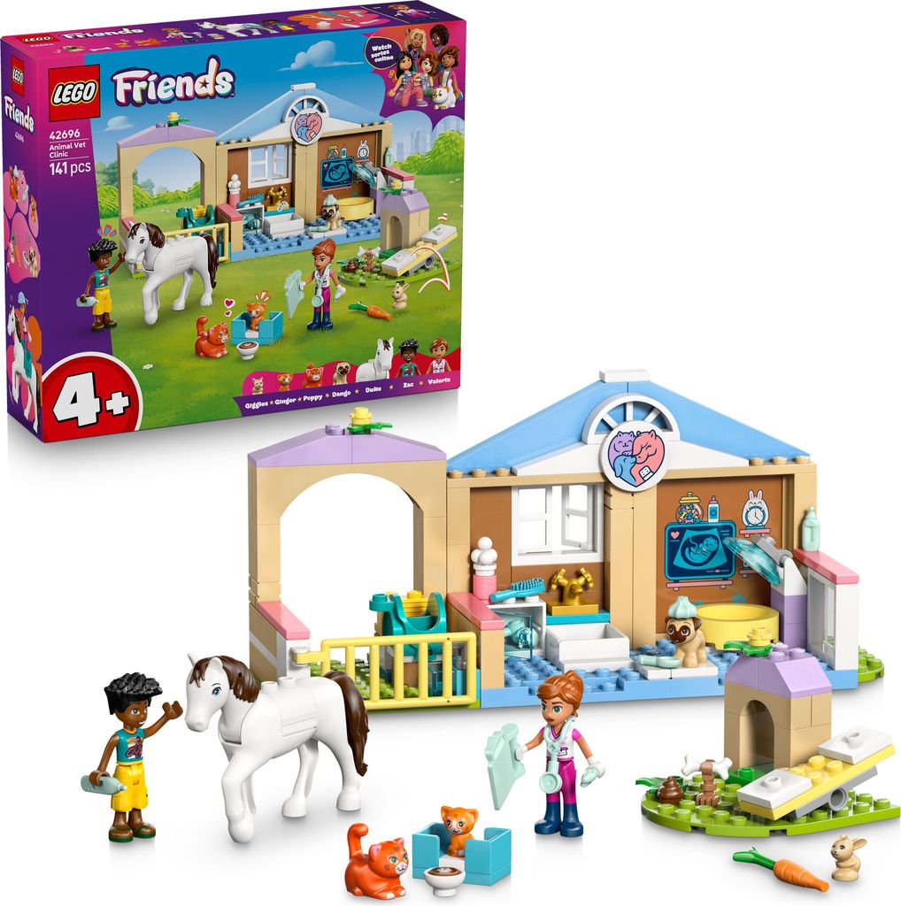 LEGO Friends Tierklinik - Lernspielzeug mit Pferdestall, 2 Mini Puppen, Hund-, Kaninchen- & Katzenfigur plus Zubehör - Geburtstagsgeschenk für M...