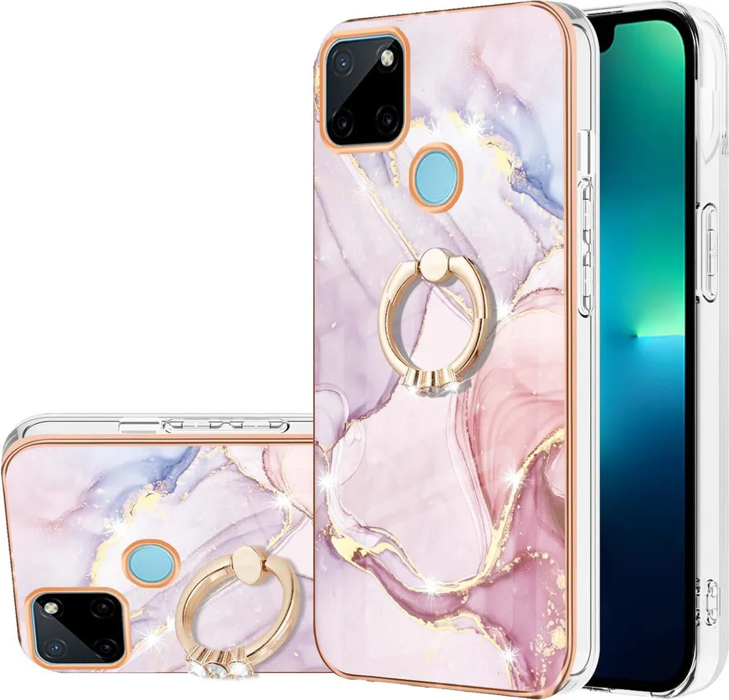 Custodia Marble Realme C21Y: Cover Silicone TPU Grigio con Anello