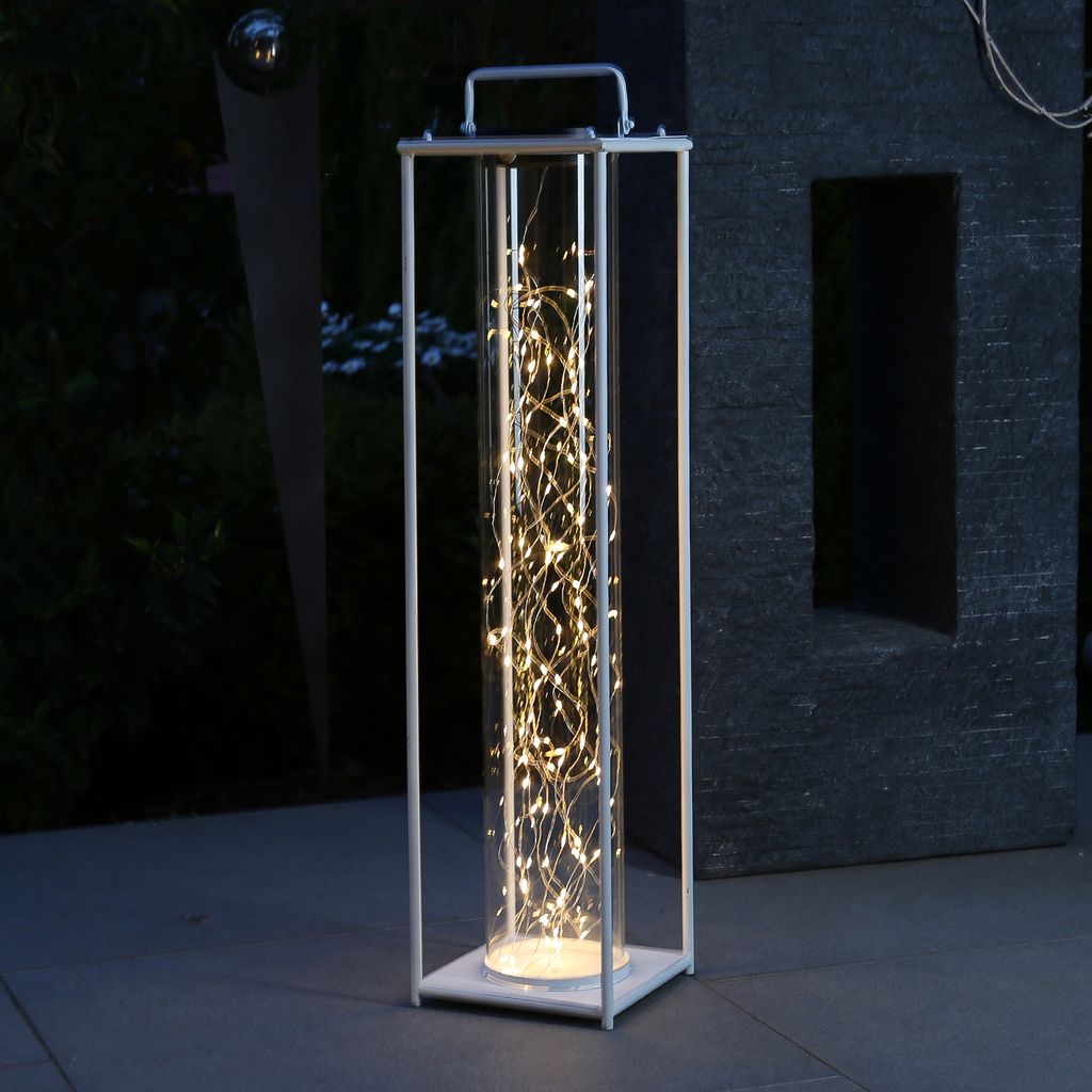 LED Solar Laterne - 100 warmweiße LED an Drahtlichterkette Produktbild 