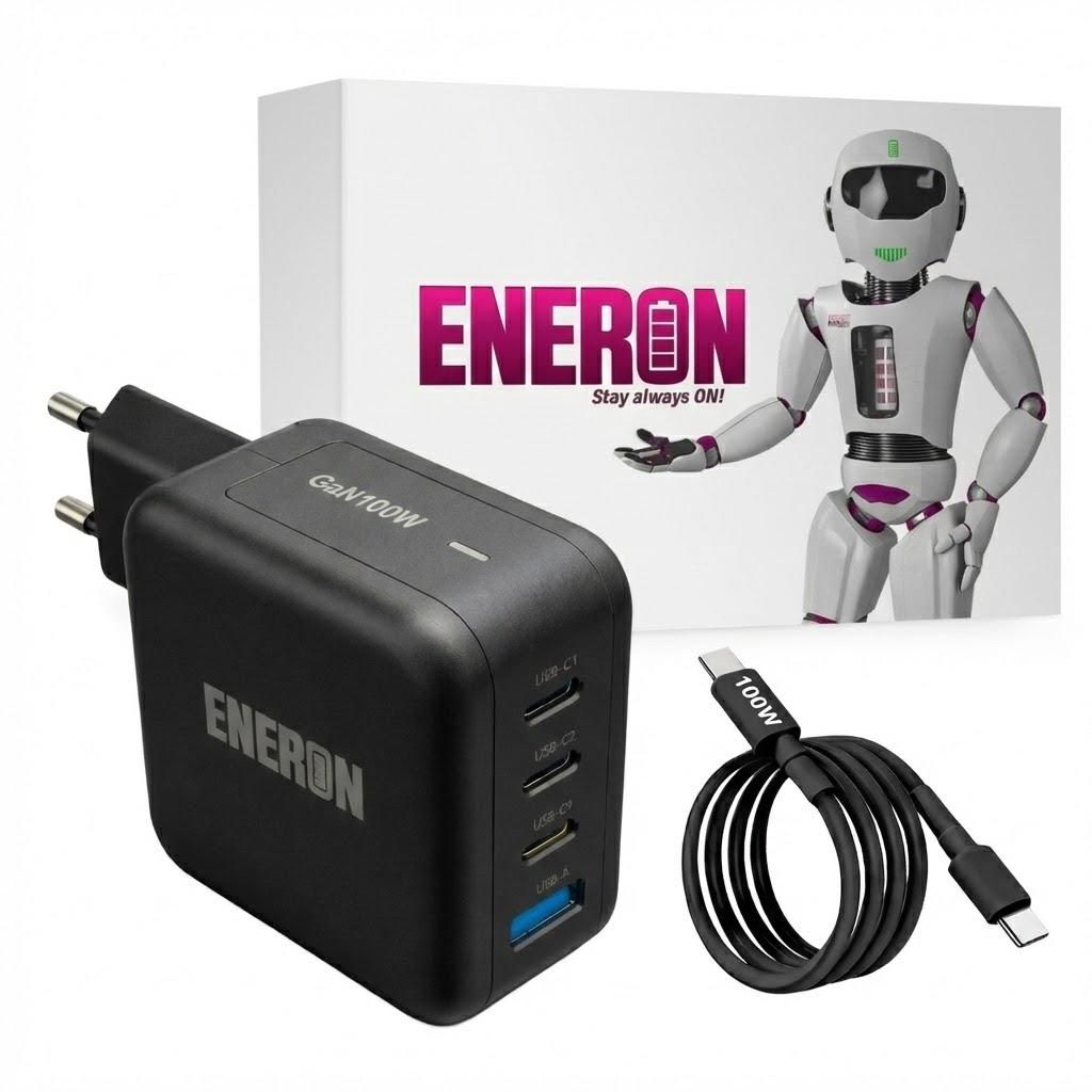 100W GaN Ladegerät: 3x USB-C PD +USB-A QC, Schnellladegerät, inkl. USB-C-Kabel, kompatibel mit Laptop & Smartphone