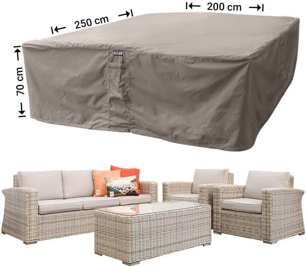 Raffles Covers Schutzhülle für Geflecht Lounge-Möbelset 250 x 200 H: 70 cm | Atmungsaktiv | Wasserdicht | UV-beständig | Elastischer Kordelzug