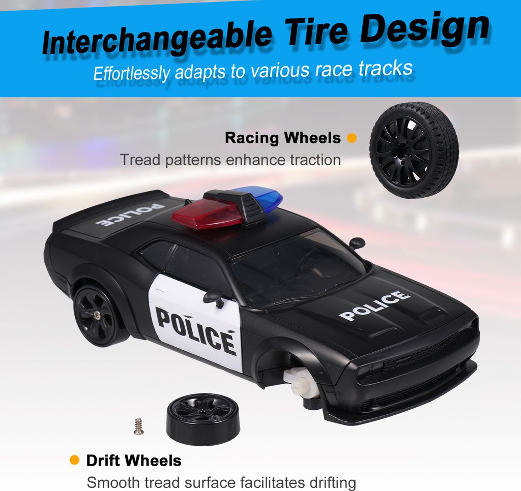 Fullware RC Drift Car, 1:24 Ferngesteuertes Auto mit Aufladbarer Batterie & Polizei Licht