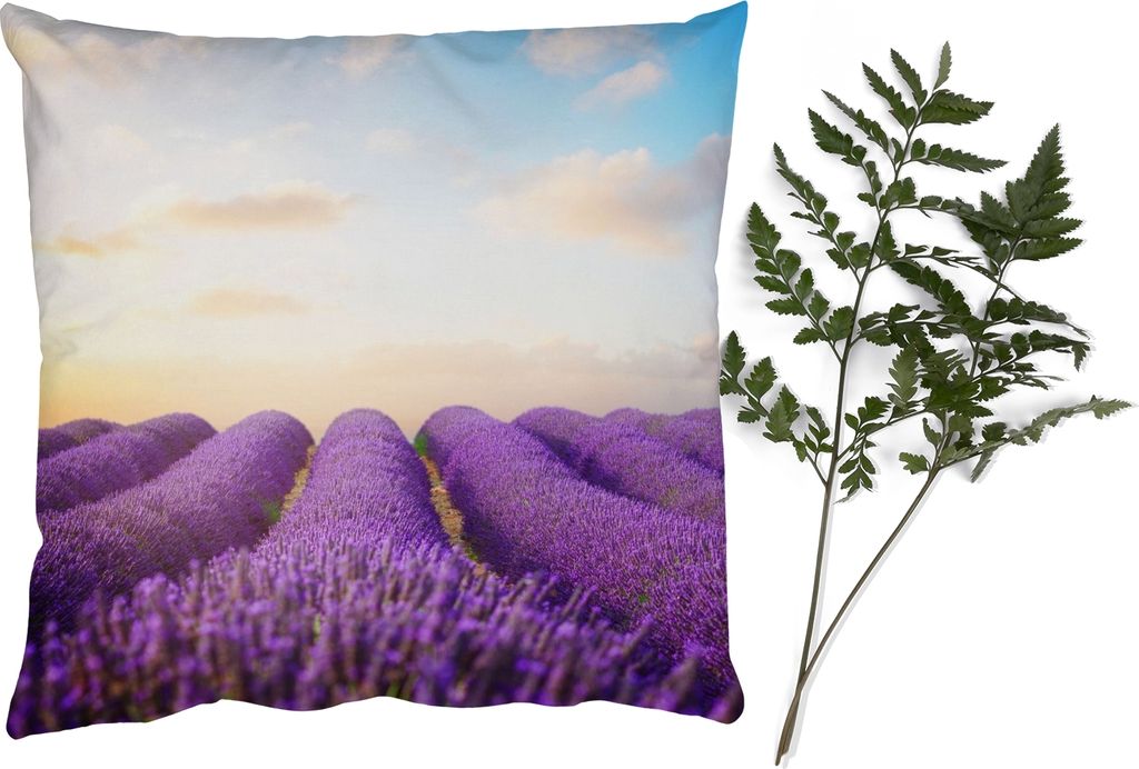 MuchoWow Zierkissen Sofakissen Wohnzimmer Dekokissen 50x50 cm Lavendel - Himmel - Wolken - Blumen - Komfort - Sofakissen