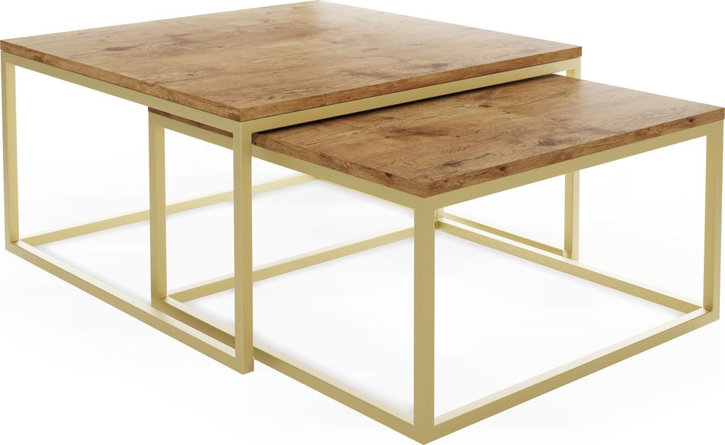 Rechteckige Quadratische Satztische Couchtische mit Gold Gestell - Loft Style Couchtische Metallbeine - 2 in 1 - Zwei Industrielle Getrennte Tische...