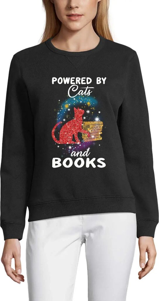 Damen Grafik Sweatshirt mit Aufdruck Powered by Katzen und Bücher - Katzenliebhaber – Powered By Cats And Books - Cat Lovers – Öko-Verantwort...