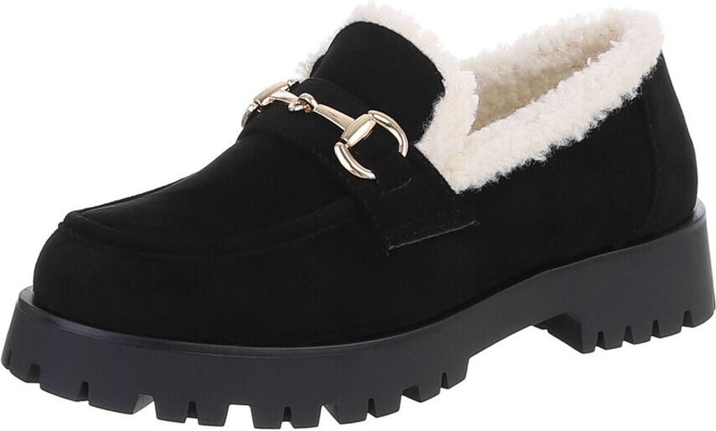Ital-Design Damen Halbschuhe Mokassins Warm gefüttert Wildlederoptik Slipper 87124673 Schwarz Gr. 37