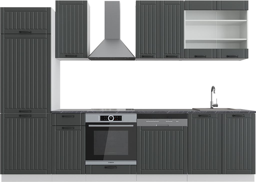 Küchenzeile Vicco Fame-Line Anthrazit Landhaus/Weiß 300 cm , AP Anthrazit, Model 42794