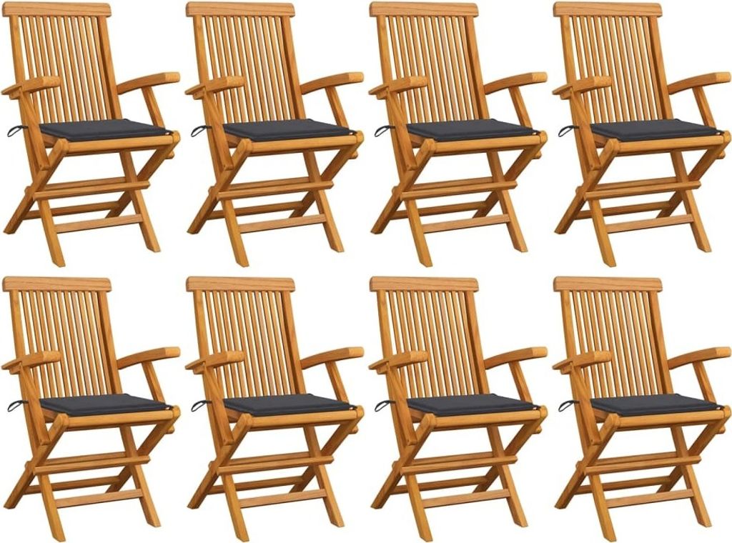 The Living Store Gartenstühle mit Anthrazit Kissen 8 Stk. Massivholz Teak