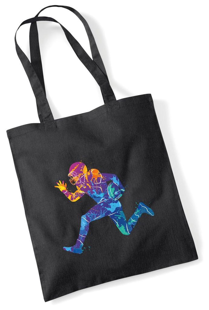 Huuraa Jutebeutel Football Spieler bunte Silhouette 10 Liter Black Baumwolle Tasche Geschenkidee