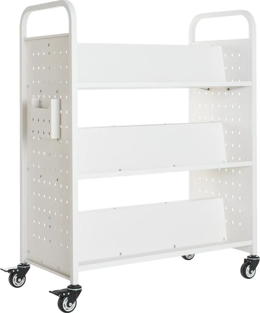 Chariot à livres à roulettes 3 niveaux blanc avec étagères en W 45x30x85cm