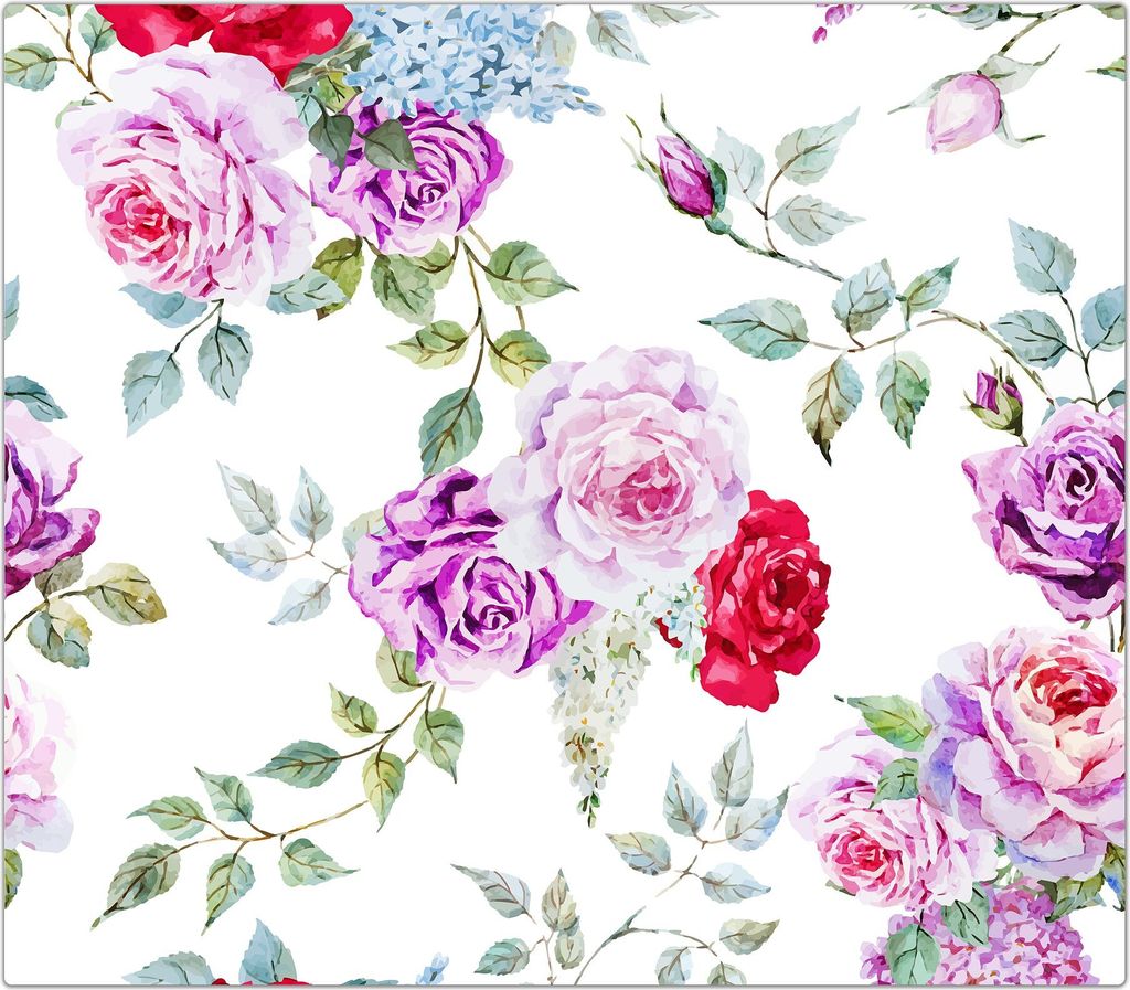 Spritzschutz Herdabdeckplatte Schneidebrett aus Glas Blumenmuster 1-Teilig (60x52cm)